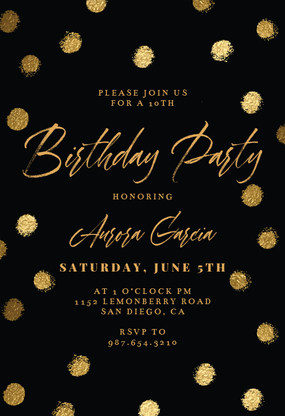 Gold Dots - Birthday Invitation Template